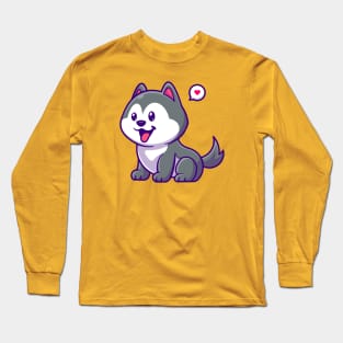 Cute Husky Dog Cartoon Long Sleeve T-Shirt